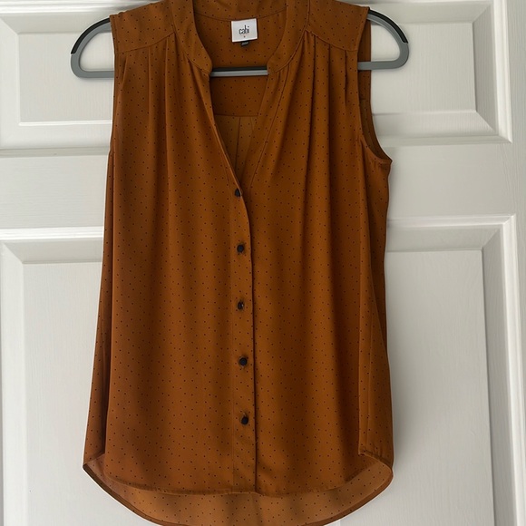 Cabi Befriend Sleeveless Rust Top with Tiny Black Dots - Picture 3 of 8